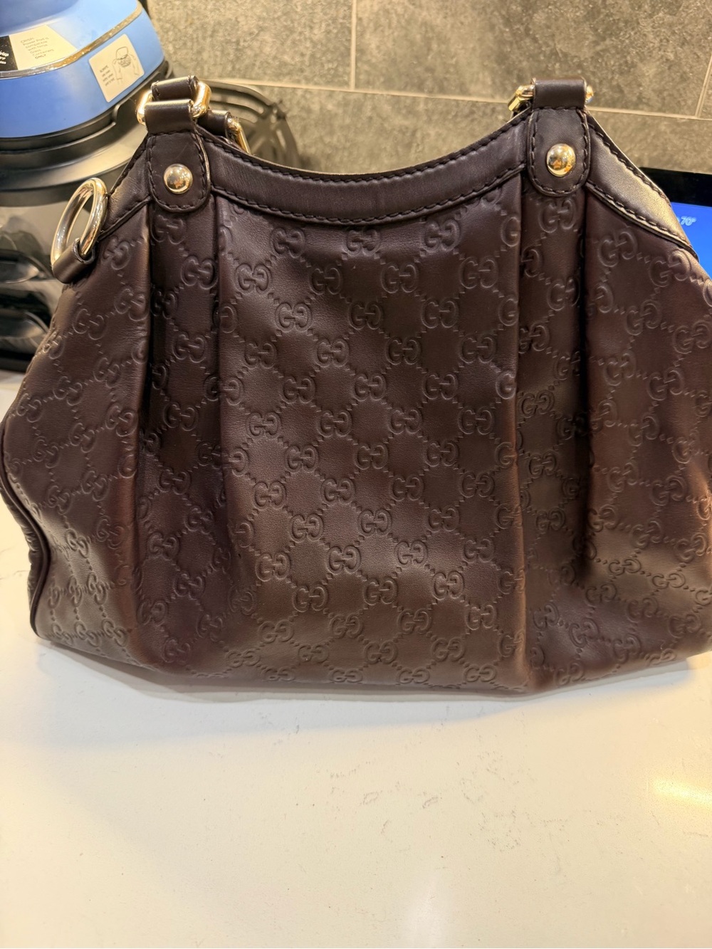 Gucci GG Embossed Signature Suki Brown Leather Bag